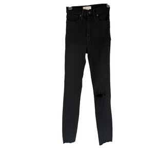 Madewell Jeans Size 24 Black Distressed Stretch 11 Inch High Rise Skinny Frayed